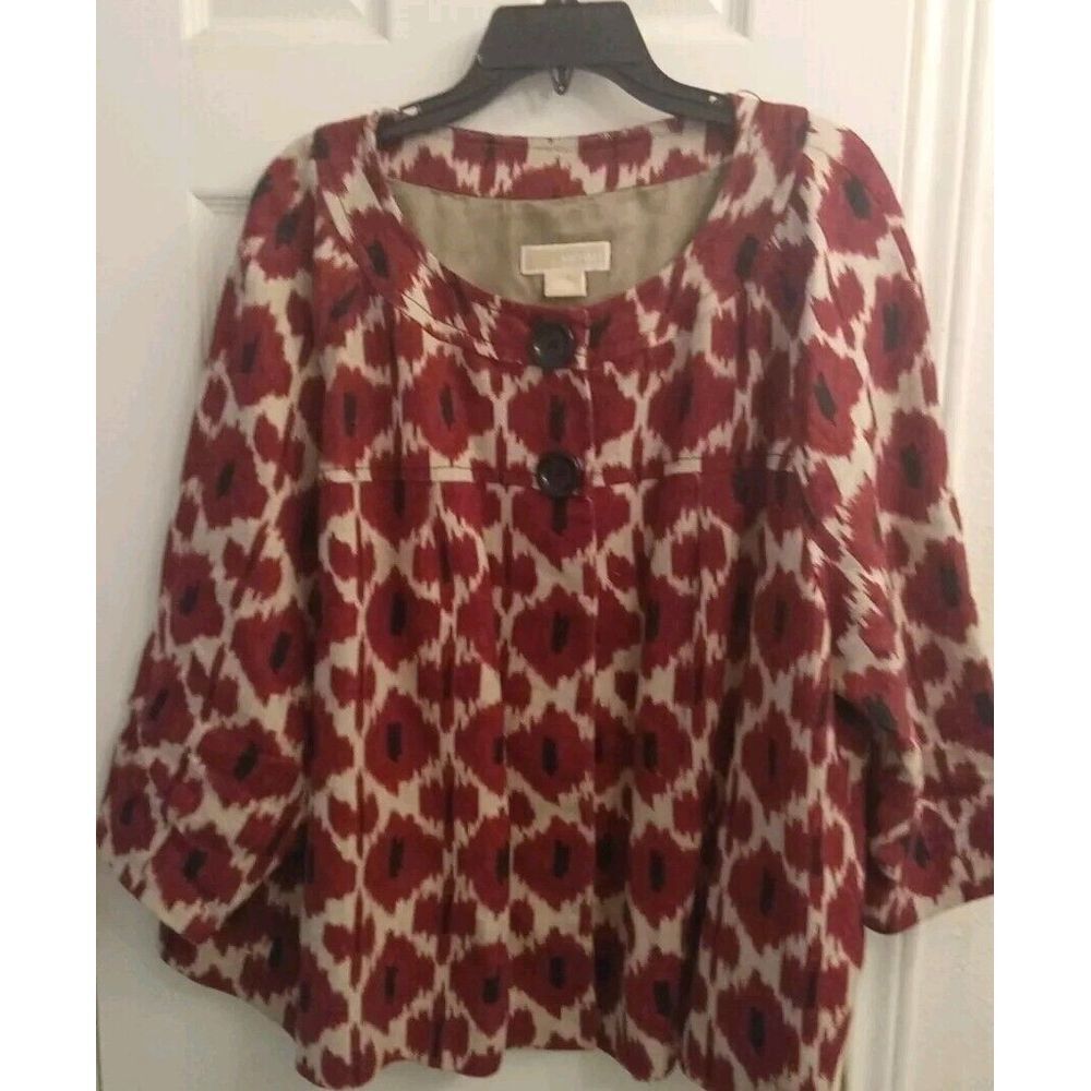 MICHAEL‎ Michael Kors Topper Jacket 3/4 Sleeve Button Front Red Print Plus